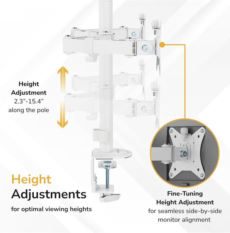 Mount-It! Dual Monitor Mount for Desk, Adjustable Tilt Swivel on Double Monitor Mounts for Screens up to 32”, Dual Monitor Arms for 2 Monitors, VESA 75x75 and 100x100 C-clamp & Grommet in White - Image 5